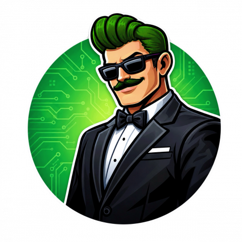 Burt Bitrate, DABL's IT support hero, in a sharp suit